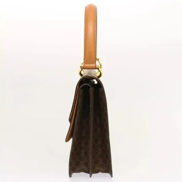 CELINE Macadam Canvas Hand Bag PVC Brown Auth
